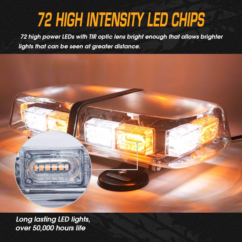 LINKITOM Rooftop LED Strobe Lights -72 LED High Intensity Emergency Flashing Warning Safety Light with 4 Heavy Duty Strong Magnets Base for 12-24V Snow Plow, Truck Vehicle (Amber & White) - Image 2